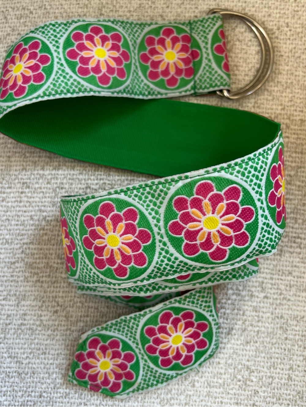 No Boundaries Green Floral Ribbon Key & Card Holder with D-Ring